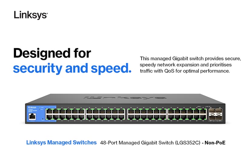 Linksys LGS352C-EU verkkokytkin Hallittu L3 Gigabit Ethernet (10/100/1000) Power over Ethernet -tuki Musta, Sininen