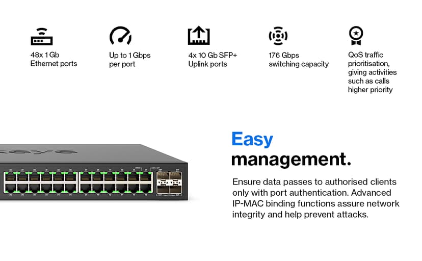 Linksys 48-portars administrerad Gigabit-nätverksswitch med 4 x 10 G SFP+ fack för upplänk