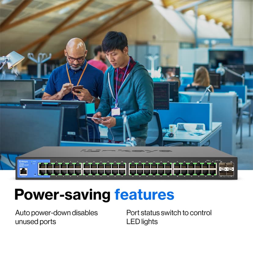 Linksys 48-portars administrerad Gigabit-nätverksswitch med 4 x 10 G SFP+ fack för upplänk