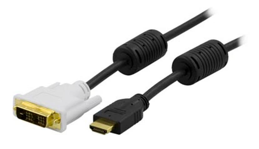 Deltaco HDMI U - DVI-D Single Link U, 2m Kaapeli 2m HDMI Musta, Valkoinen