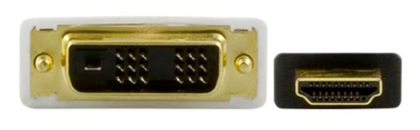 Deltaco HDMI U - DVI-D Single Link U, 2m Kaapeli 2m HDMI Musta, Valkoinen