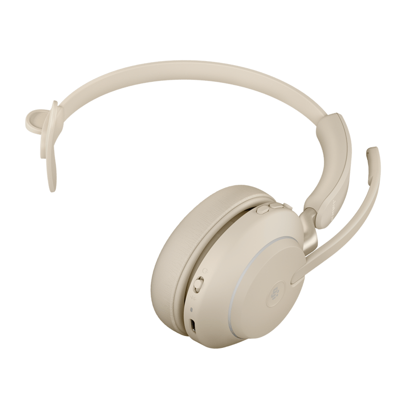 Jabra Evolve2 65 ja latausteline Mono USB-C Avaya, Cisco, Unify, Mitel, Microsoft Teams, Zoom, Google Meet, Amazon Chime Beige