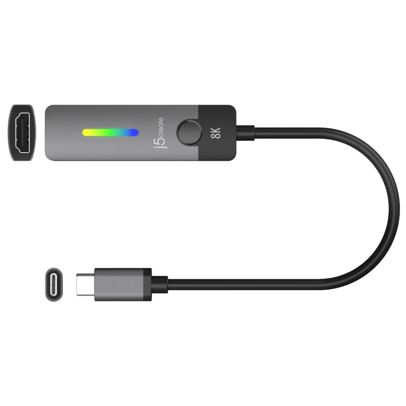 J5 Create JCA157-N USB-C to HDMI 2.1 8K Adapter 0.1m USB C HDMI Grå, Svart
