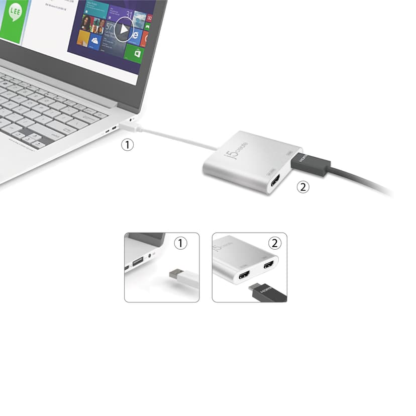 J5 Create JUA365 USB 3.0 to Dual HDMI Multi-Monitor Adapter