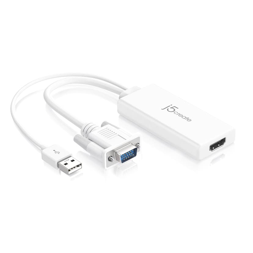 J5 Create JDA214 VGA to HDMI Video Audio Adapter 0.176m VGA, USB-A HDMI Hvit
