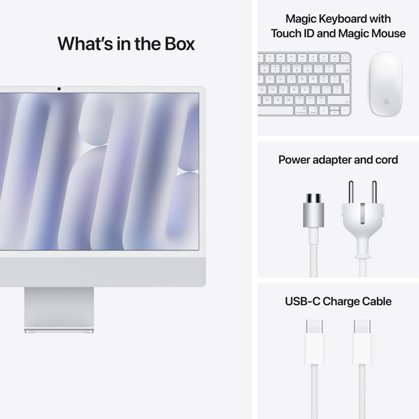Apple iMac (2024) 24' Glass med nano­tekstur Sølv M4 16GB 256GB 23.5"