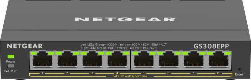 Netgear 8-Port Gigabit Ethernet High-Power PoE+ Plus Switch (GS308EPP) Managed L2/L3 Gigabit Ethernet (10/100/1000) Power over Ethernet (PoE) Black