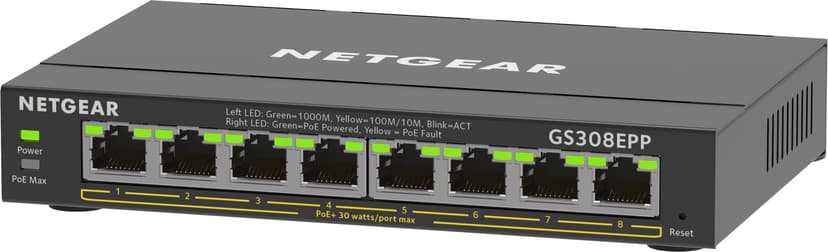 Netgear 8-Port Gigabit Ethernet High-Power PoE+ Plus Switch (GS308EPP) Managed L2/L3 Gigabit Ethernet (10/100/1000) Power over Ethernet (PoE) Black