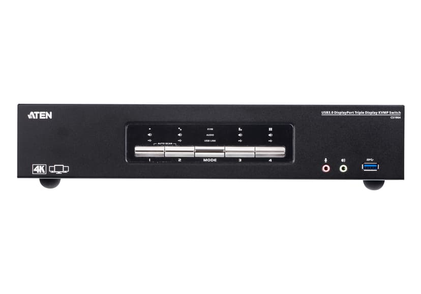 Aten 4-portars 4K DisplayPort KVMP™-switch med USB 3.0 och trippla skärmar