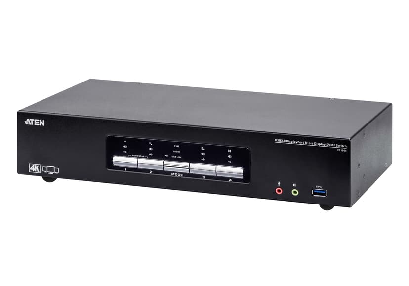 Aten 4-portars 4K DisplayPort KVMP™-switch med USB 3.0 och trippla skärmar