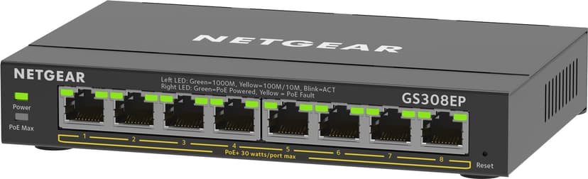 Netgear GS308EP 8-Port Gigabit Ethernet Easy Smart Managed PoE+ 62W