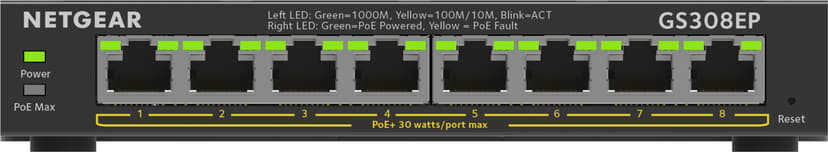Netgear GS308EP 8-Port Gigabit Ethernet Easy Smart Managed PoE+ 62W
