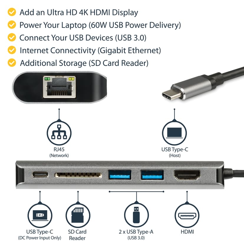 Startech USB C multiport adapter met HDMI USB 3.2 Gen 1 (3.1 Gen 1) Type-C