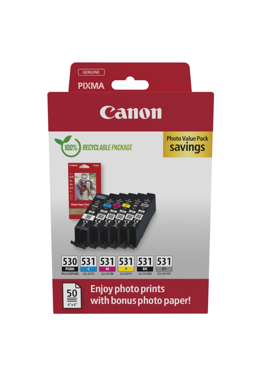 Canon Bläck Photo Value Pack PGI-530/CLI-531 + Papper PP-201 50st