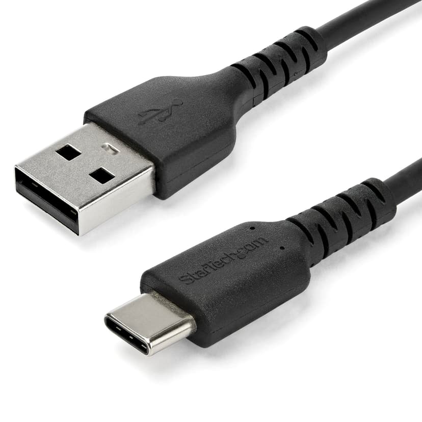 Startech StarTech.com 2 m (USB-A till USB-C-snabbladdningskabel, robust, laddning och synkronisering, 3 A, USB 2.0, svart TPE-mantel och aramidfiber - USB-laddningssladd 2m USB A USB C Svart