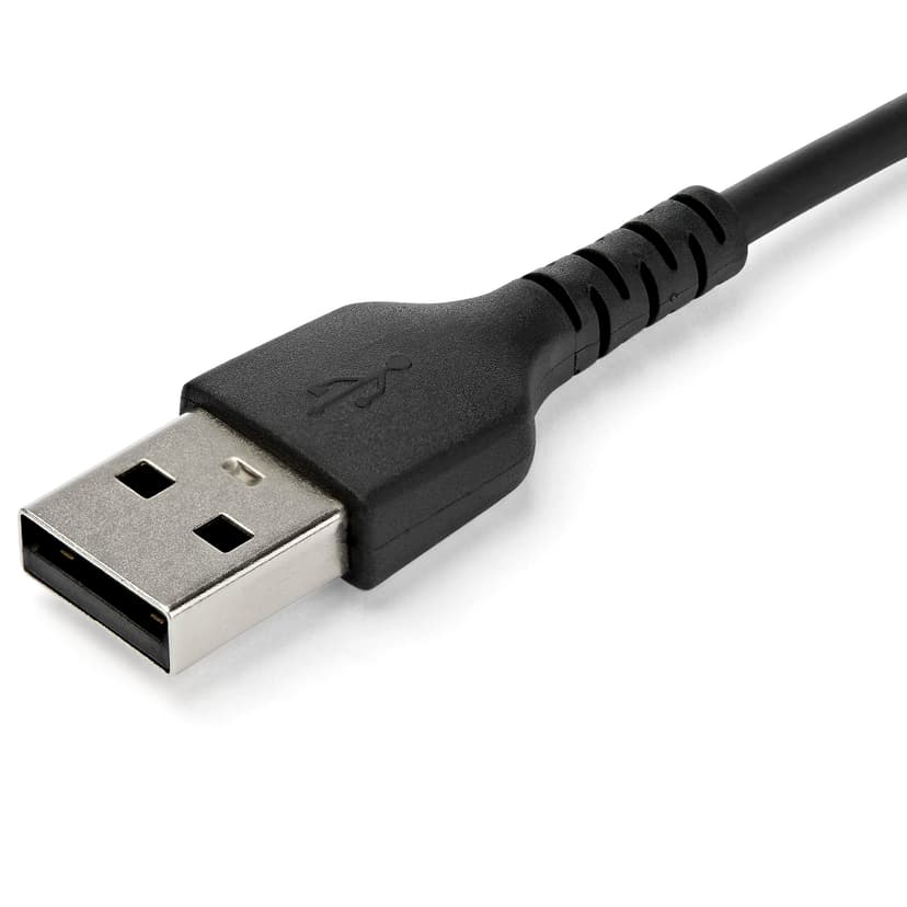 Startech StarTech.com 2 m (USB-A till USB-C-snabbladdningskabel, robust, laddning och synkronisering, 3 A, USB 2.0, svart TPE-mantel och aramidfiber - USB-laddningssladd 2m USB A USB C Svart