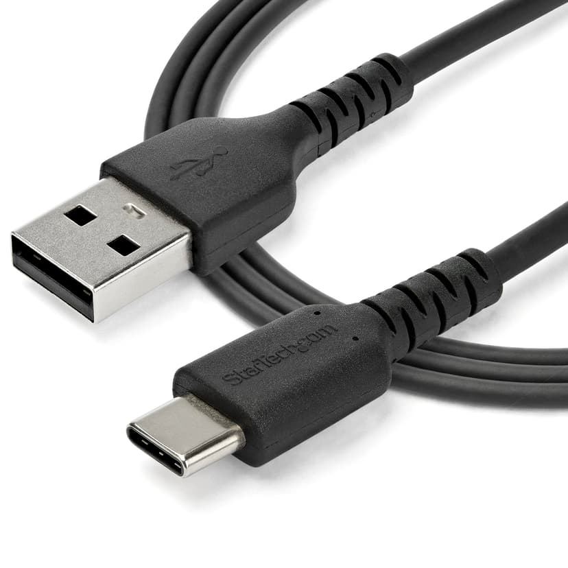 Startech StarTech.com 2 m (USB-A till USB-C-snabbladdningskabel, robust, laddning och synkronisering, 3 A, USB 2.0, svart TPE-mantel och aramidfiber - USB-laddningssladd 2m USB A USB C Svart