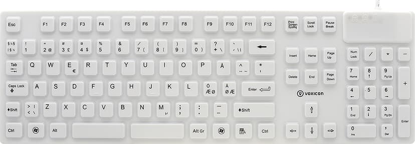 Voxicon Näppäimistö Wired Silicone IP68 white Langallinen Pohjoismainen