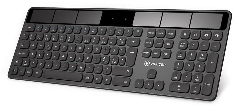 Voxicon Solar Wireless Keyboard S02WL - Tyylikäs langaton näppäimistö, jossa on aurinkoenergiaa Langaton Pohjoismainen
