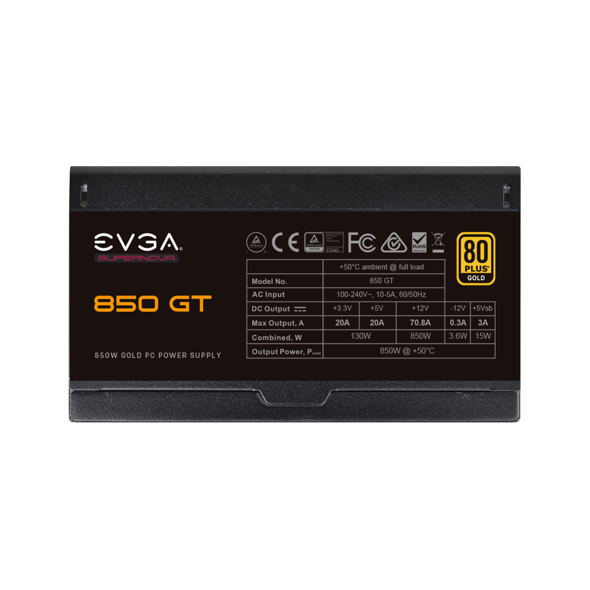 EVGA SuperNOVA 850 GT power supply unit 850 W 24-pin ATX ATX Zwart 850W ATX 80 PLUS Gold Voeding