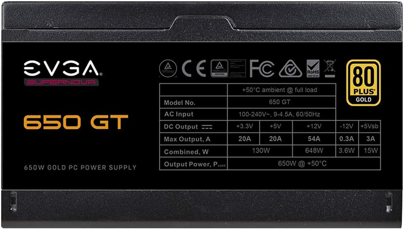 EVGA Supernova 650 GT power supply unit 650 W 24-pin ATX ATX Zwart 650W ATX 80 PLUS Gold Voeding