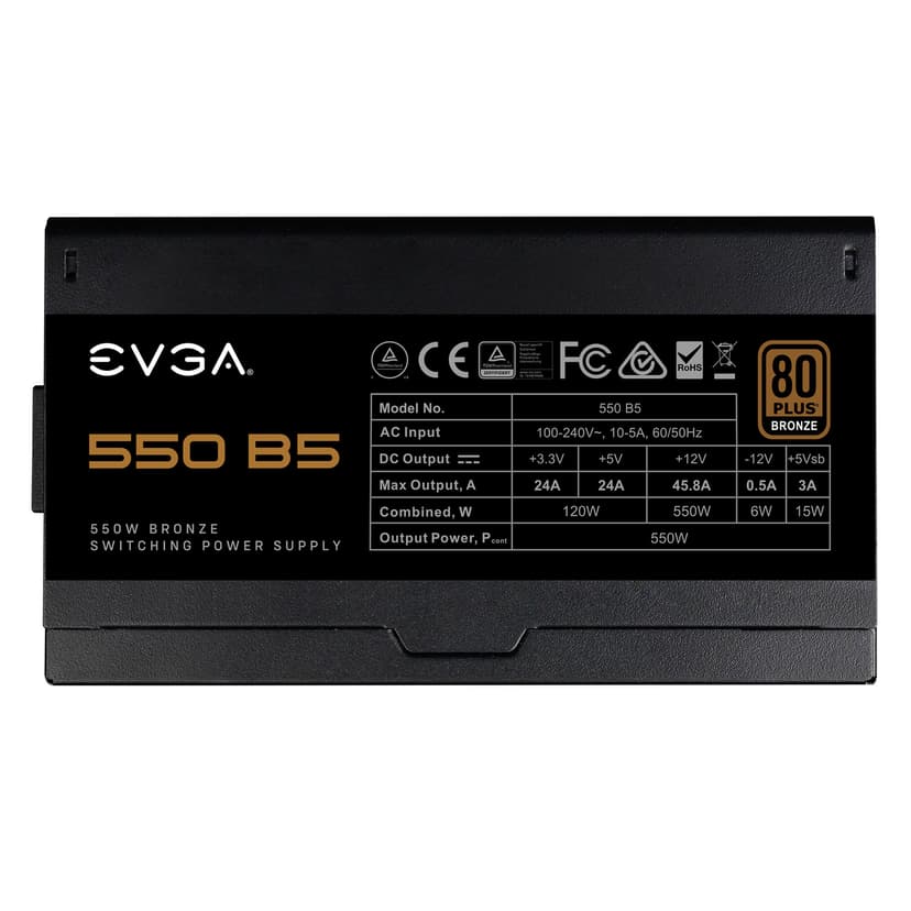 EVGA 550 B5 power supply unit 550 W 24-pin ATX ATX Zwart 550W ATX 80 PLUS Bronze Voeding
