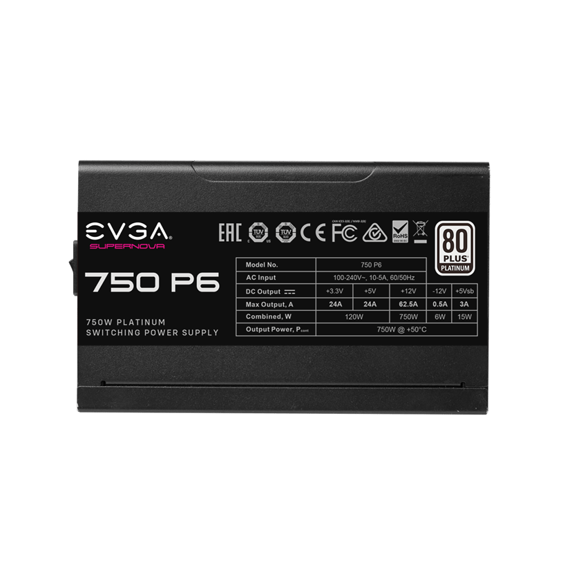 EVGA SuperNOVA 750 P6 power supply unit 750 W 24-pin ATX ATX Zwart 750W ATX 80 PLUS Platinum Voeding