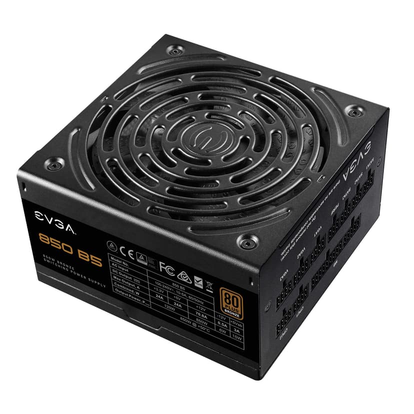 EVGA 850 B5 power supply unit 850 W 24-pin ATX ATX Zwart 850W ATX 80 PLUS Bronze Voeding