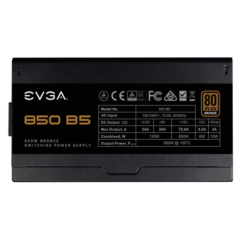 EVGA 850 B5 power supply unit 850 W 24-pin ATX ATX Zwart 850W ATX 80 PLUS Bronze Voeding