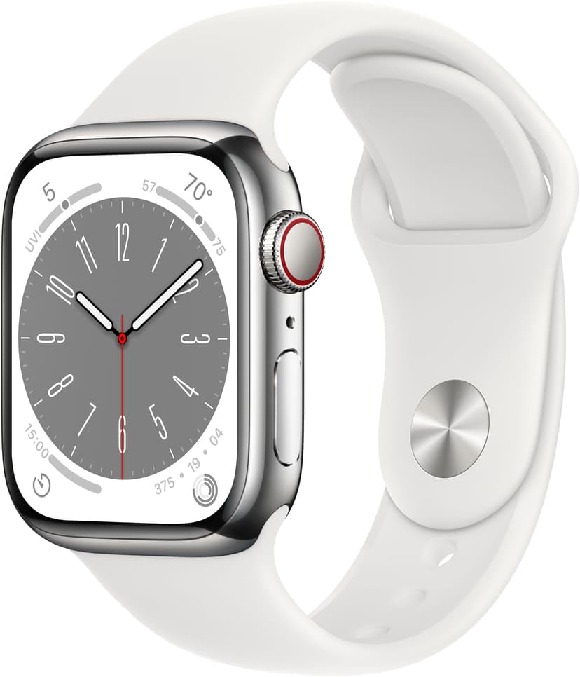 Apple Watch Series 8 GPS + Cellular, 41mm Silver Stainless Steel Case with  White Sport Band (MNJ53KS/A) | Dustinhome.se