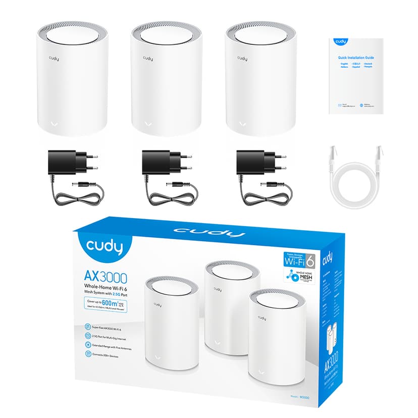 CUDY M3000 Gigabit WiFi 6 Mesh System 3-Pack
