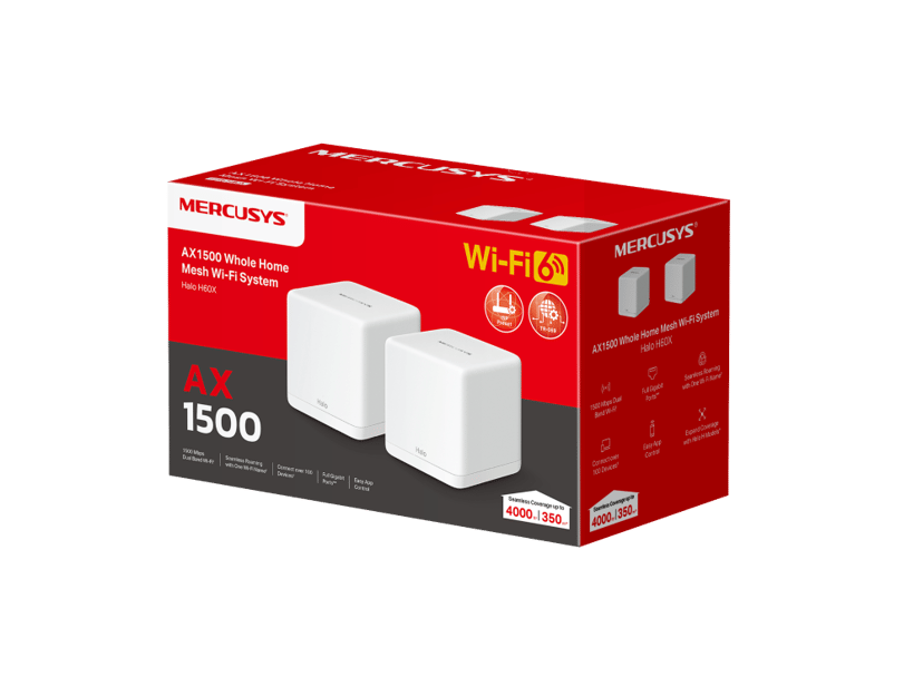 Mercusys HALO H60X Dual-band (2.4 GHz / 5 GHz) Wi-Fi 6 (802.11ax) White 2-pack
