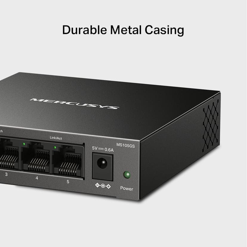 Mercusys MS105GS nettverkssvitsj Uhåndtert Gigabit Ethernet (10/100/1000) Sort