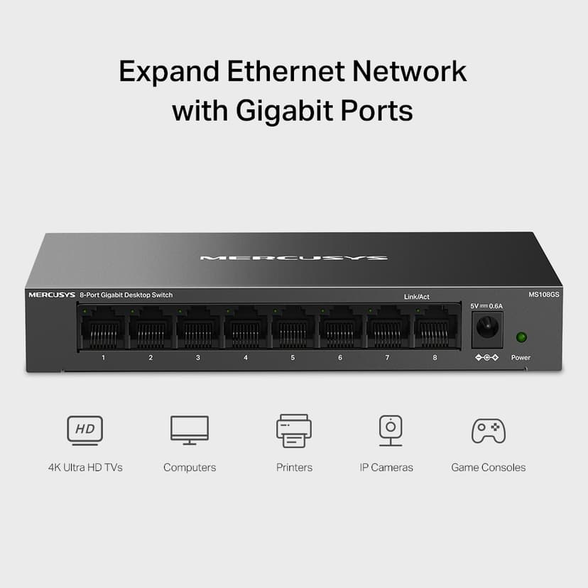 Mercusys MS108GS Network Switch Unmanaged Gigabit Ethernet (10/100/1000) Black