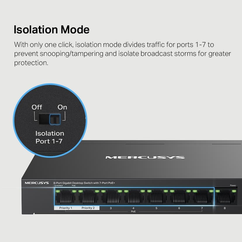 Mercusys MS108GP Network Switch Unmanaged Gigabit Ethernet (10/100/1000) Power over Ethernet (PoE) Black