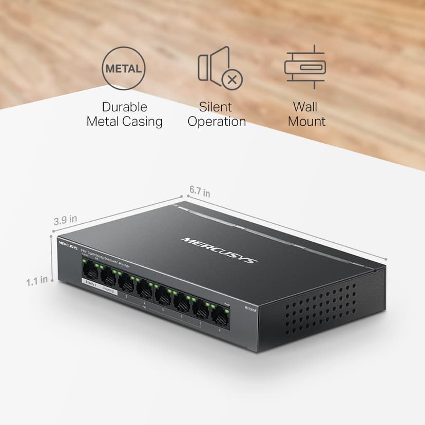 Mercusys MS108GP Network Switch Unmanaged Gigabit Ethernet (10/100/1000) Power over Ethernet (PoE) Black
