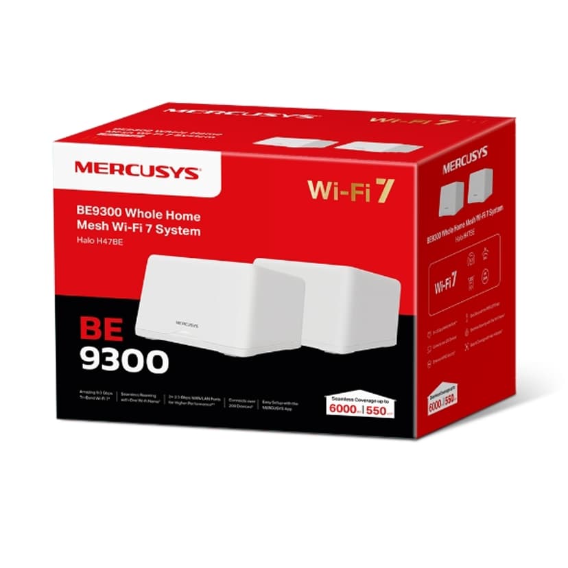 Mercusys HALO H47BE Tri-band (2.4 GHz / 5 GHz / 5 GHz) Wi-Fi 7 (802.11be) Vit 2-pack