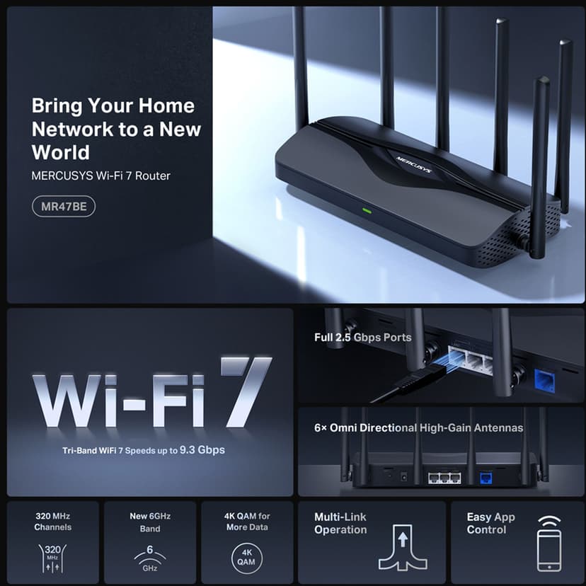 Mercusys MR47BE BE9300 Tri-Band Wi-Fi 7-ruter