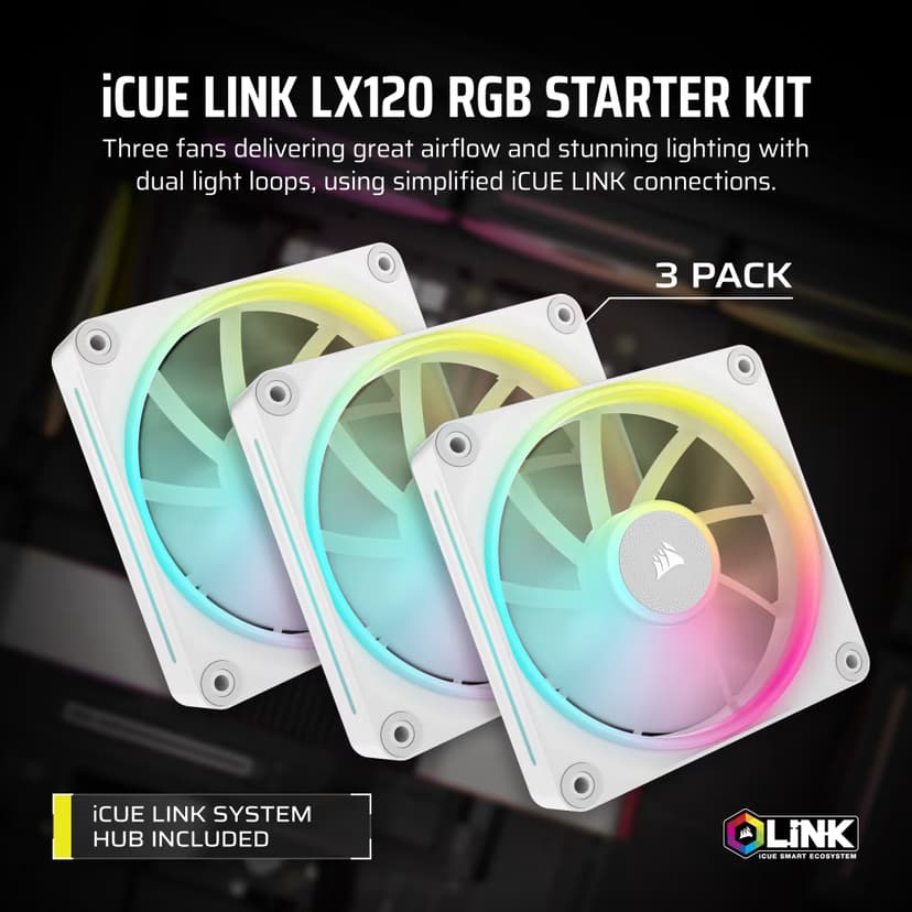 Corsair ICUE Link LX120 RGB 3-P Fläkt Vit