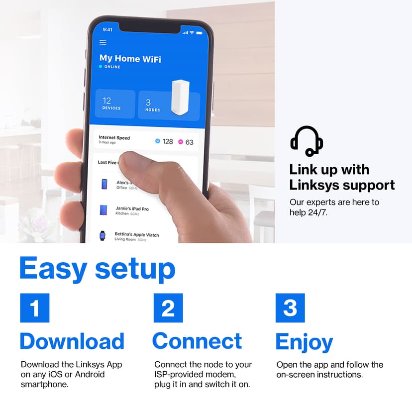 Linksys MX12600 Tri-Band AX4200 Mesh WiFi 6 System 3-pakning