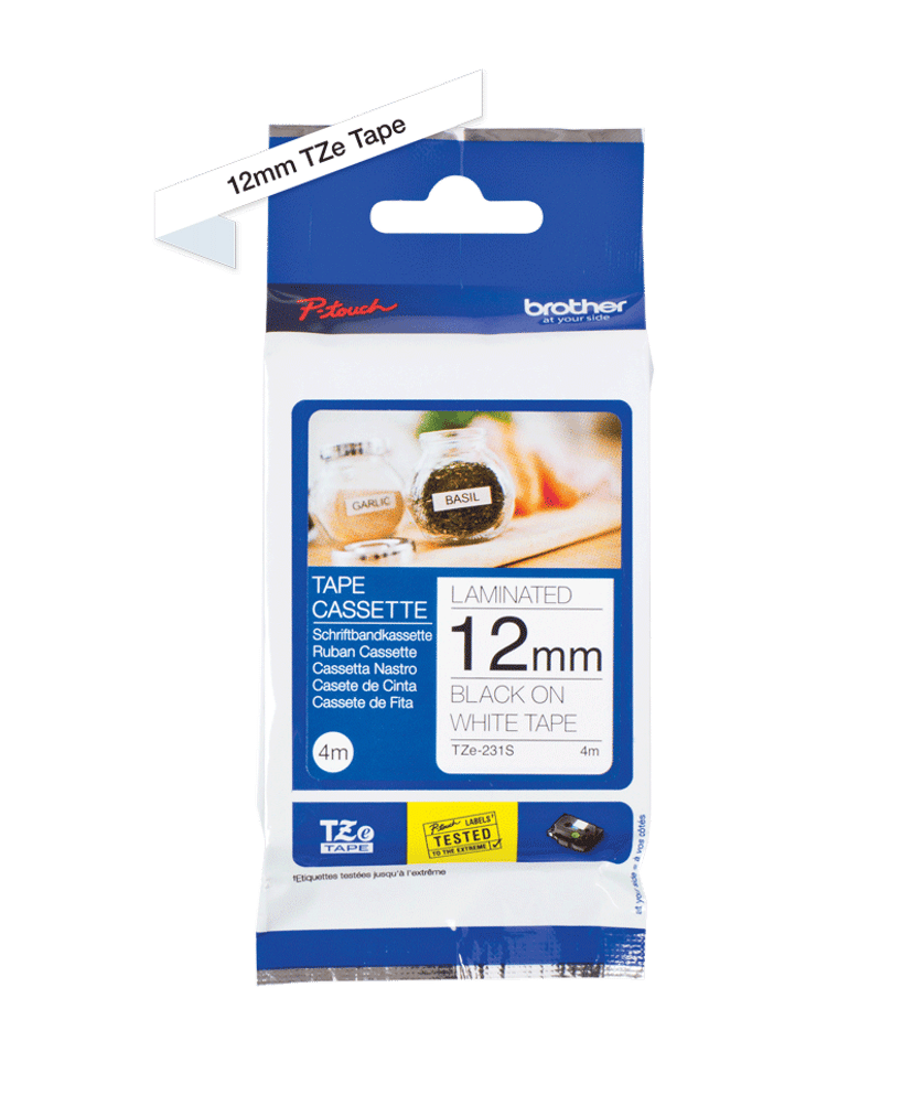 Brother Tape 12mm TZe-231S2 Musta/Valkoinen Retail Pack