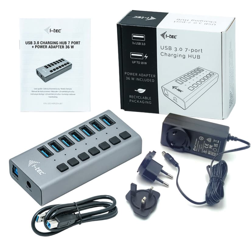 I-Tec USB 3.0 Charging HUB 7port 36W 1m Harmaa