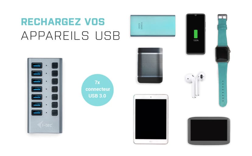 I-Tec USB 3.0 Charging HUB 7port 36W 1m Harmaa