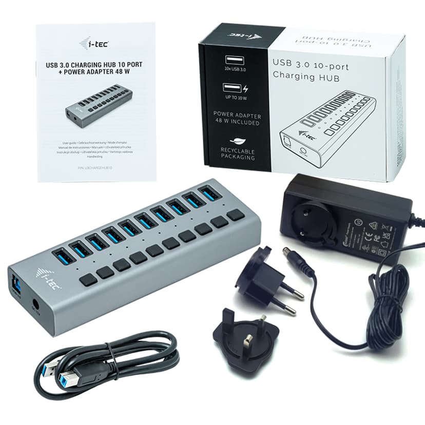 I-Tec USB 3.0 Charging HUB 10port 48W Harmaa 1m