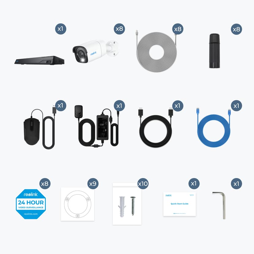 Reolink NVS16-8MB8 Security System 16Ch NRV + 8x P330 4K PoE Kamera