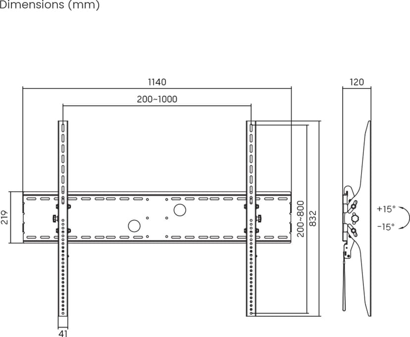 Prokord Seinäkiinnike Heavy-Duty Tilt 60-100" 100kg