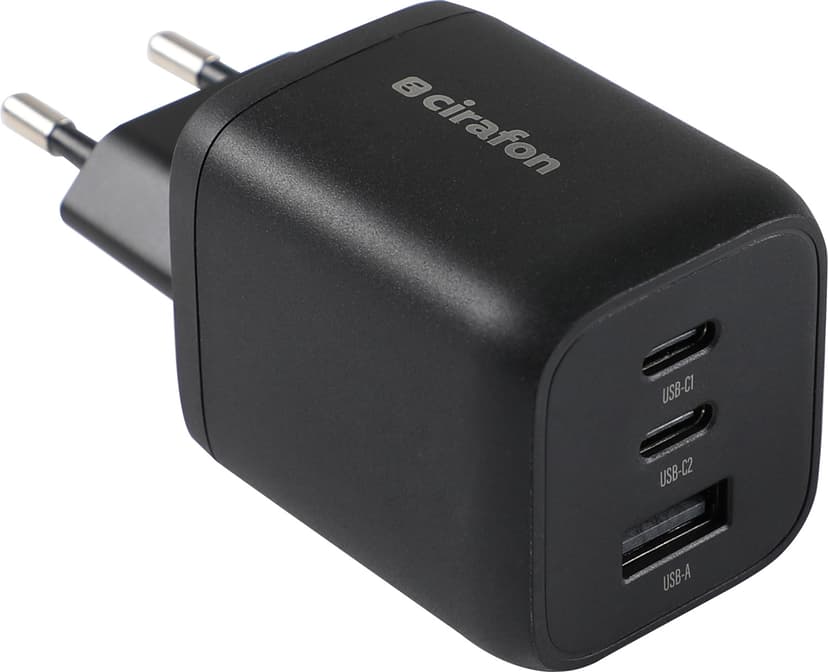 Cirafon 65W moniliitäntäinen USB-C-laturi PD/QC 3.0 Musta