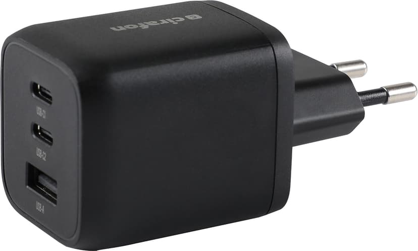 Cirafon 65W moniliitäntäinen USB-C-laturi PD/QC 3.0 Musta