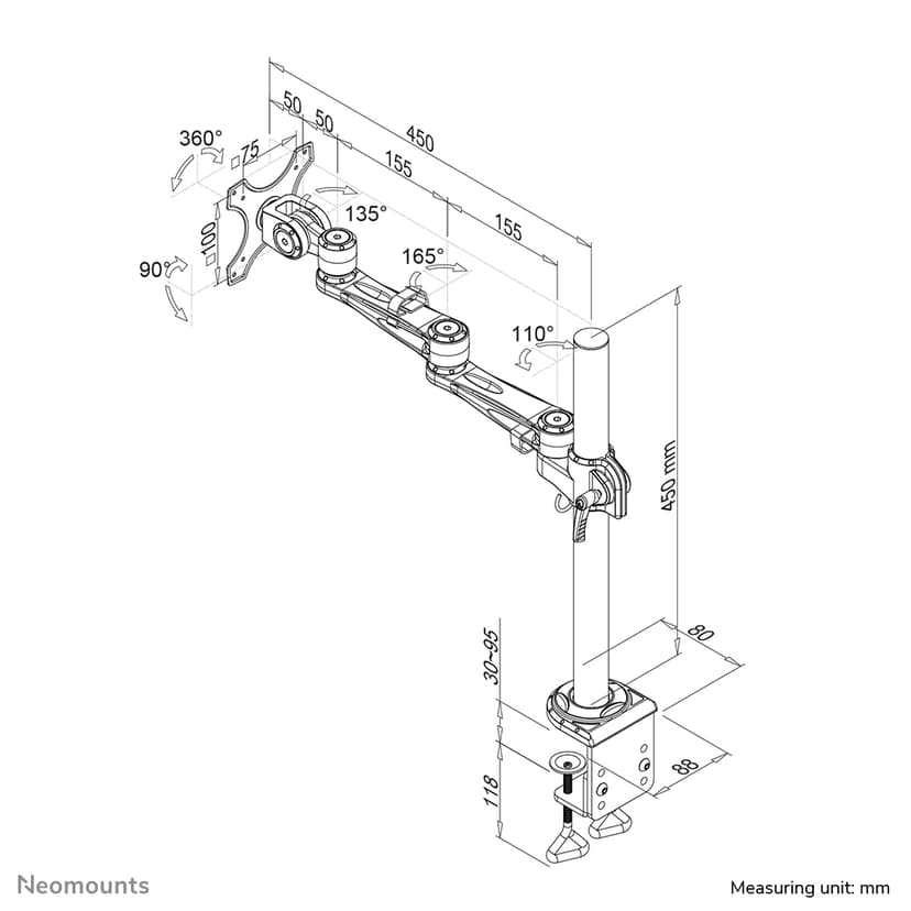 Neomounts LCD-ARM NEW 5 MOVEMENTS SILVER - (Fyndvara klass 1)