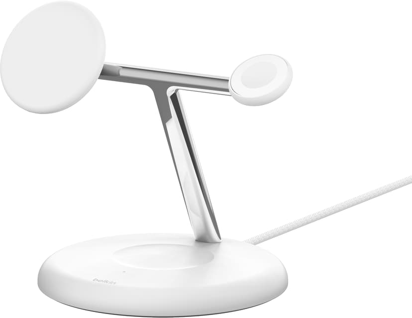 Belkin 3-in-1 Qi2 15W Magnetic Adjustable Charging Stand Valkoinen